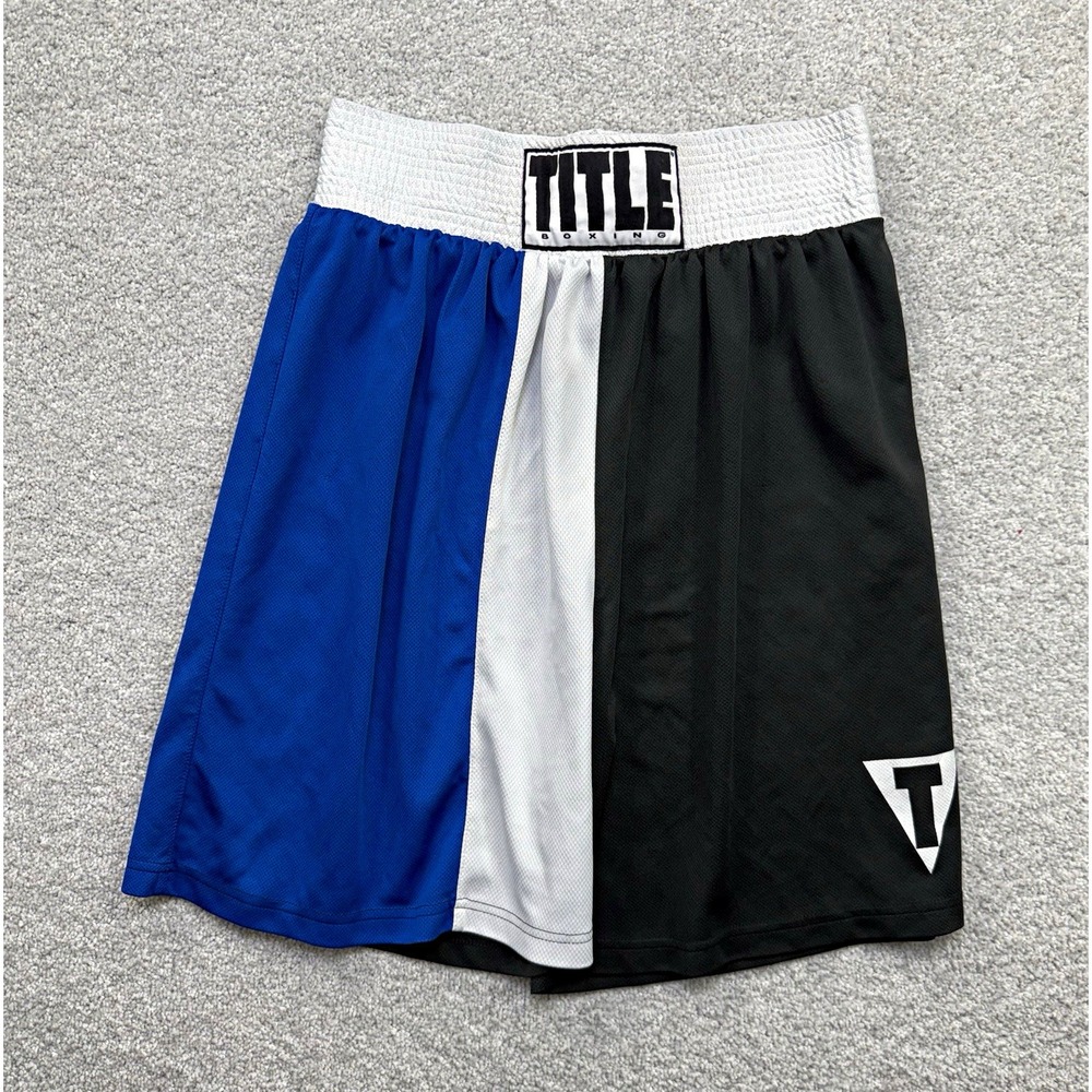 Title Boxing Shorts Mens Medium Black Blue White Tricolor Trunks Mesh Fight